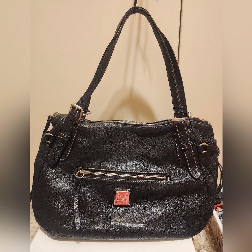 Dooney & Bourke "Nina" Black Pebbled Saffiano Leather Satchel/Shoulder Bag $445